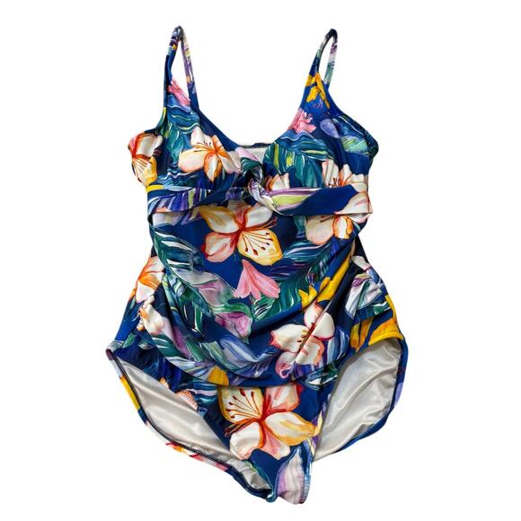 Maxine of Hollywood Swimsuit Women 10 Blue One Piece Beach Tropical‎ Vacation - Picture 1 of 8